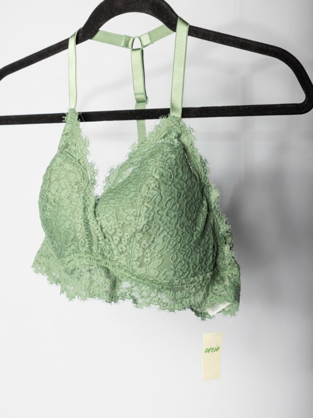 Aerie NWT Lace Racerback Bralette Sage Green Scalloped XL